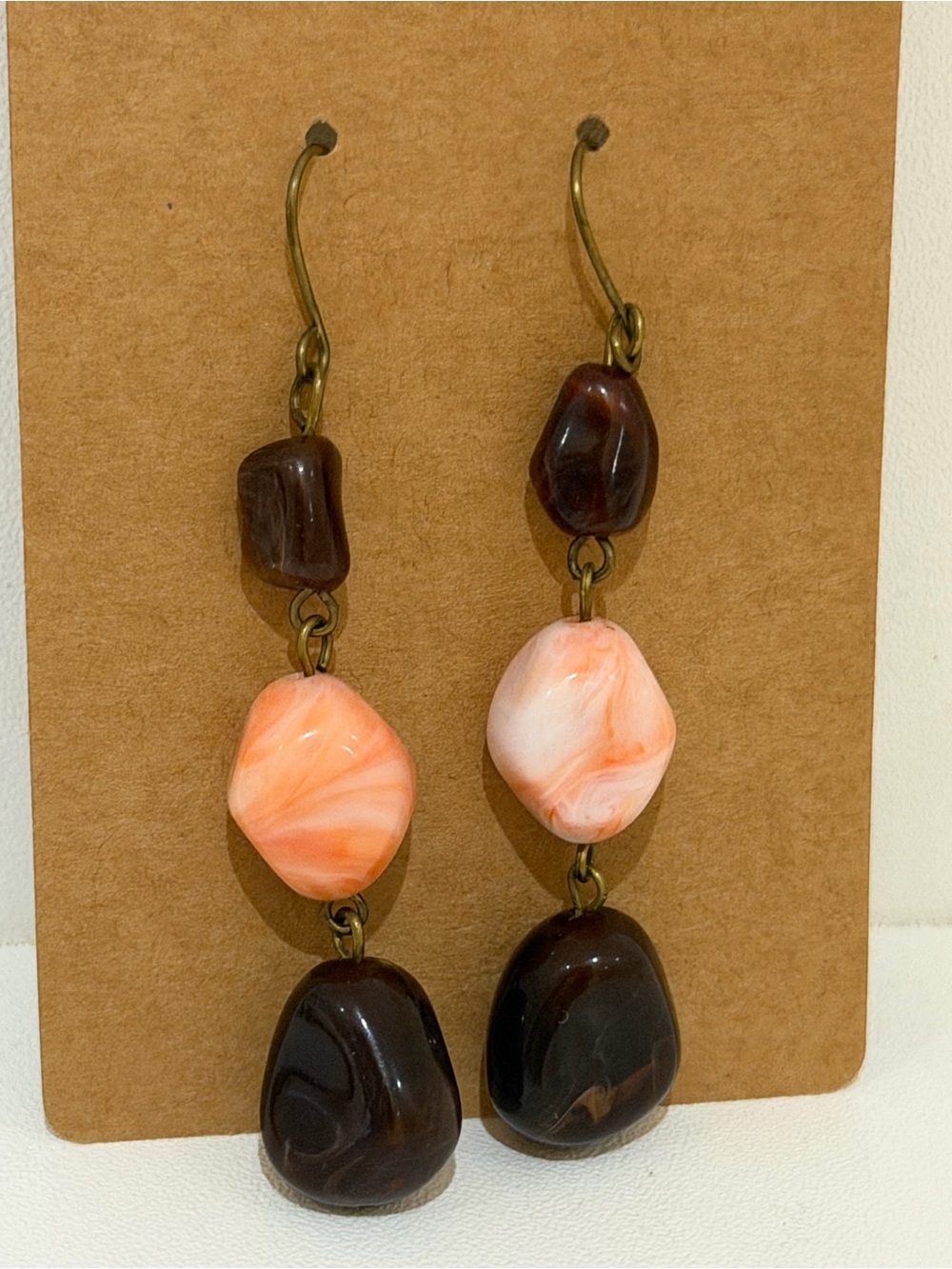 Handmade Coral and Chocolate Drop Earrings - Women Jewelry